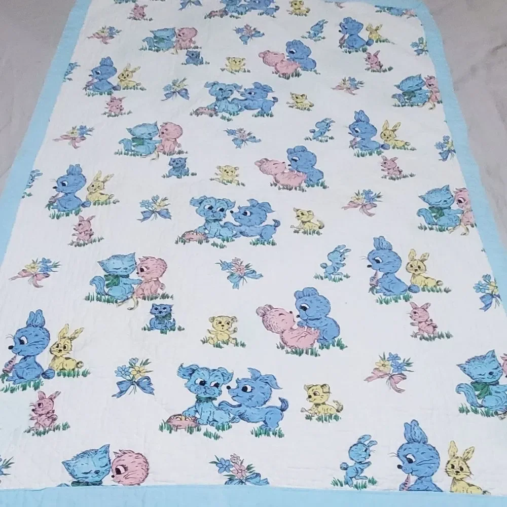 Vintage handmade Animal Puppies Rabbits Baby Unisex Throw Blanket